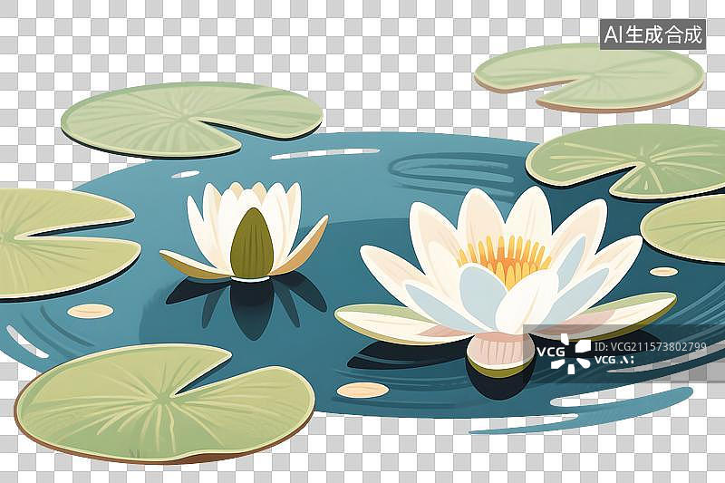 【AI数字艺术】睡莲浮萍插画免扣元素图片素材