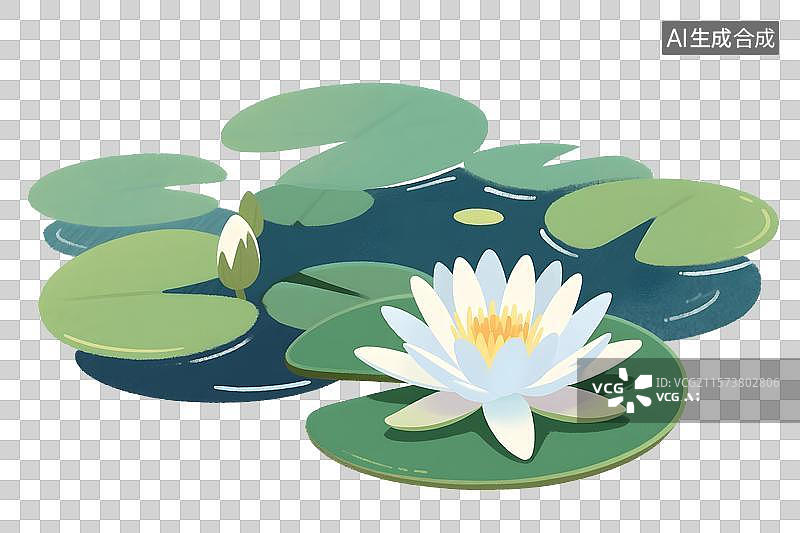 【AI数字艺术】睡莲浮萍插画免扣元素图片素材