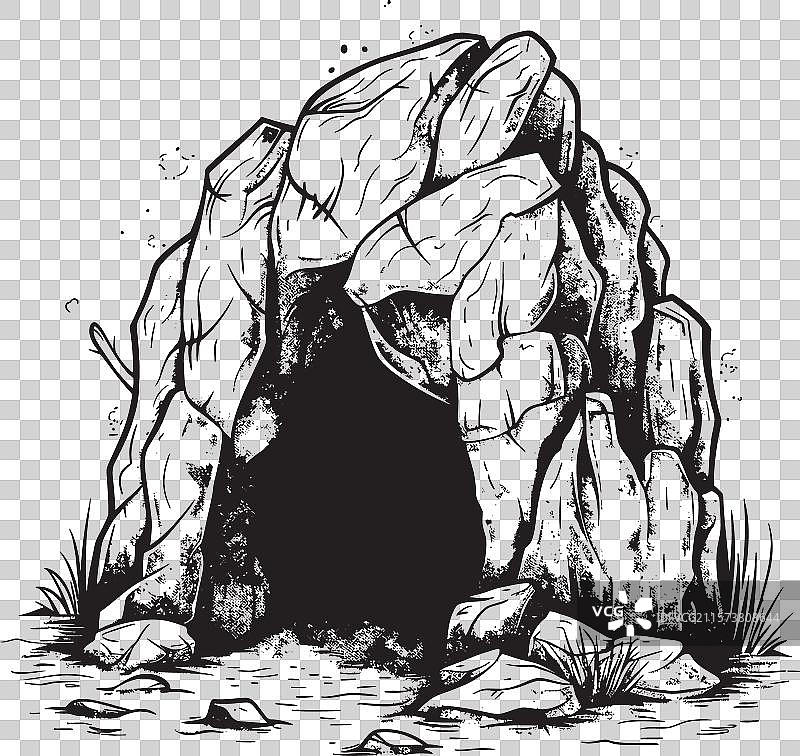 古老的化石化堡垒石洞设计，旧石器时代风格图片素材