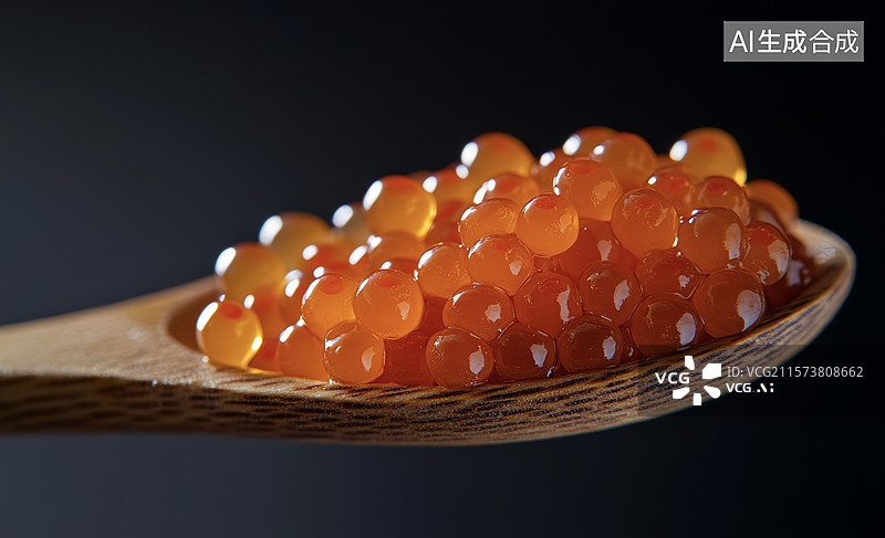 【AI数字艺术】木勺上的橙色鱼子酱图片素材