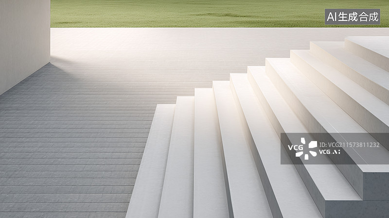 【AI数字艺术】现代建筑楼梯与空旷广场地面图片素材