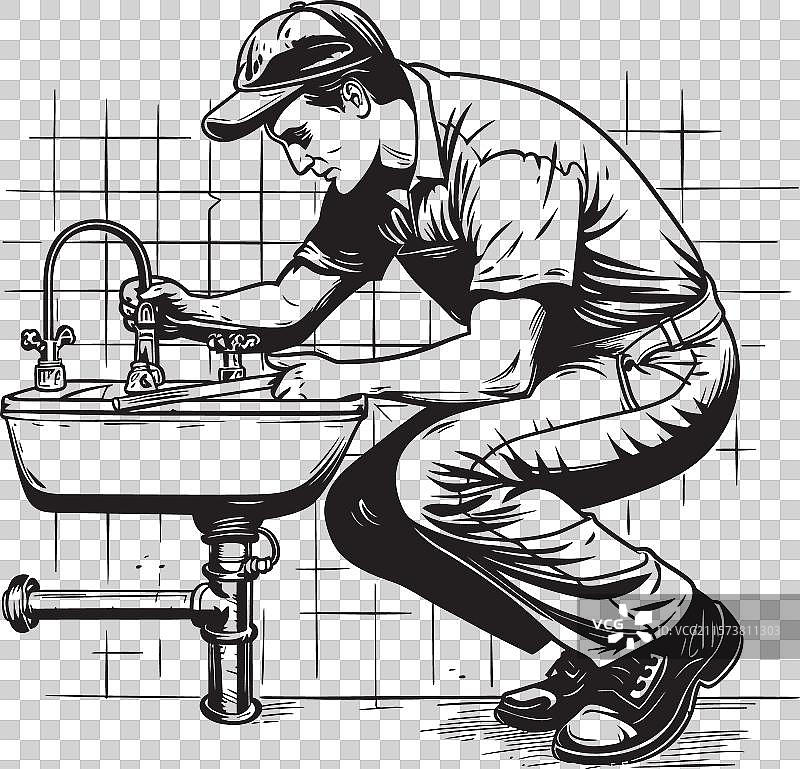 滴水侦探管道维修工标志符号图片素材