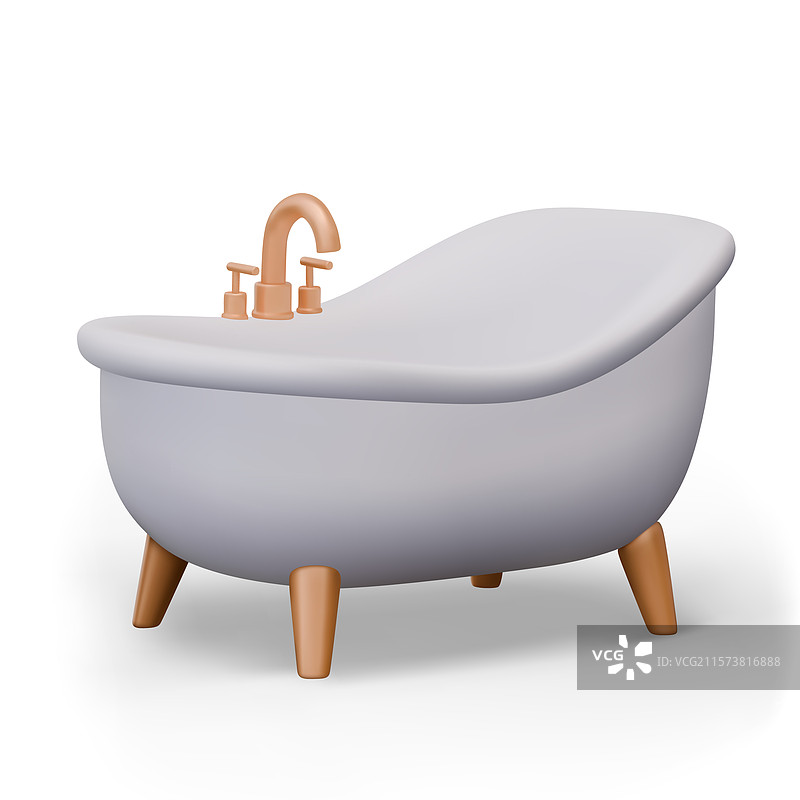 逼真的白色腿浴缸与管道配件图片素材