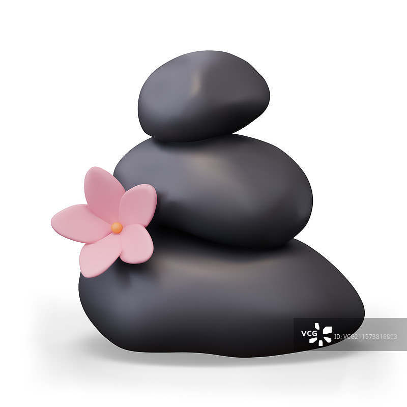带花元素的黑色石头堆叠图片素材
