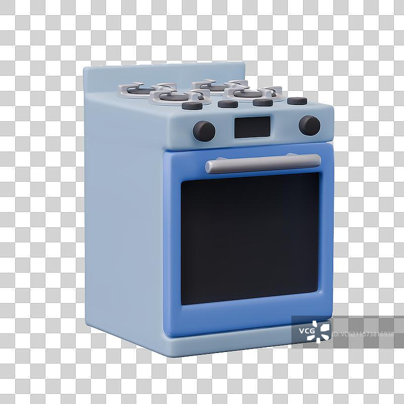 逼真的蓝色厨房煤气灶和烤箱图片素材