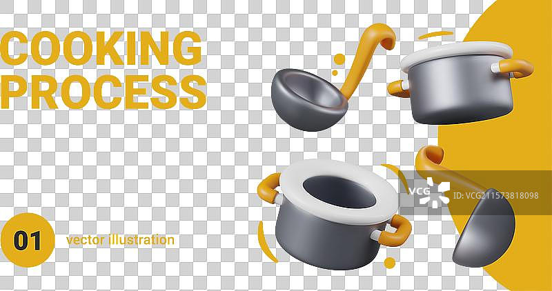 创意海报烹饪过程中的3D餐具图片素材