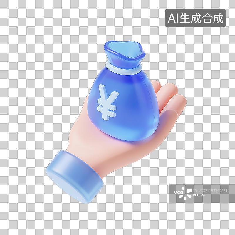 【AI数字艺术】卡通手持蓝色钱袋图片素材