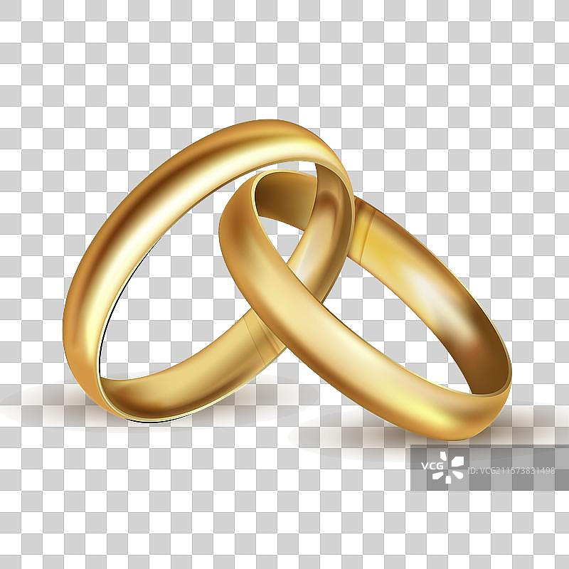 优雅的金色婚戒在白色背景上图片素材