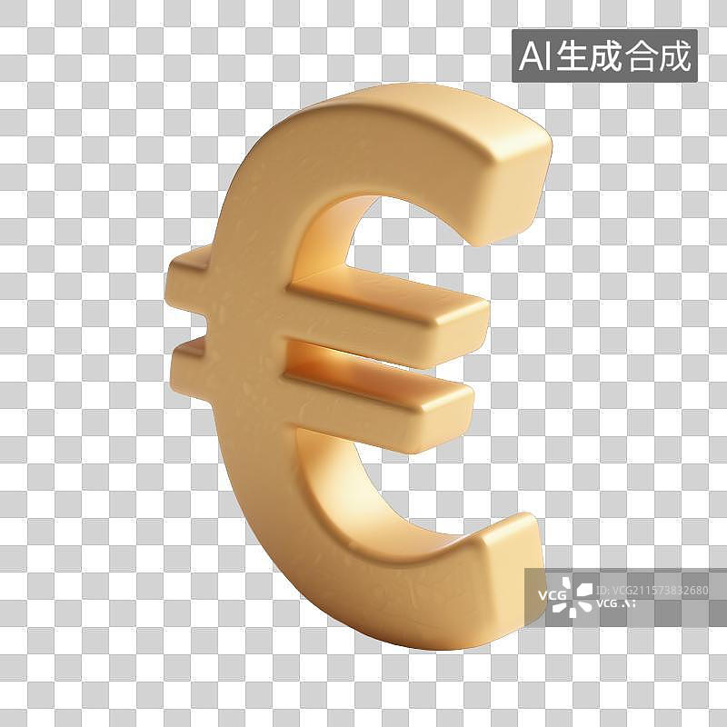 【AI数字艺术】金色欧元符号3D图标图片素材