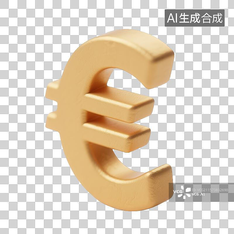 【AI数字艺术】金色欧元符号3D图标图片素材