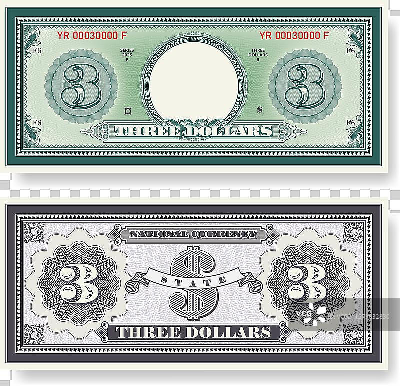 虚构的美丽三美元钞票图片素材