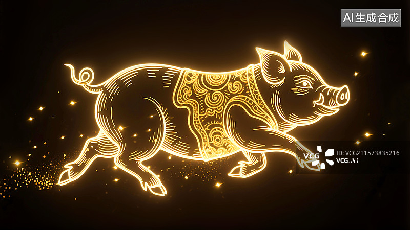 【AI数字艺术】光绘手绘复古风十二生肖动物主题剪纸风格窗花镂空中国文化传统文化之猪图片素材