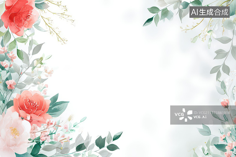 【AI数字艺术】清新花卉边框水彩装饰图案图片素材