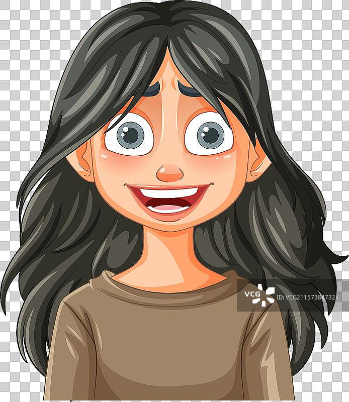 微笑的女孩，眼神富有表现力，黑色头发图片素材