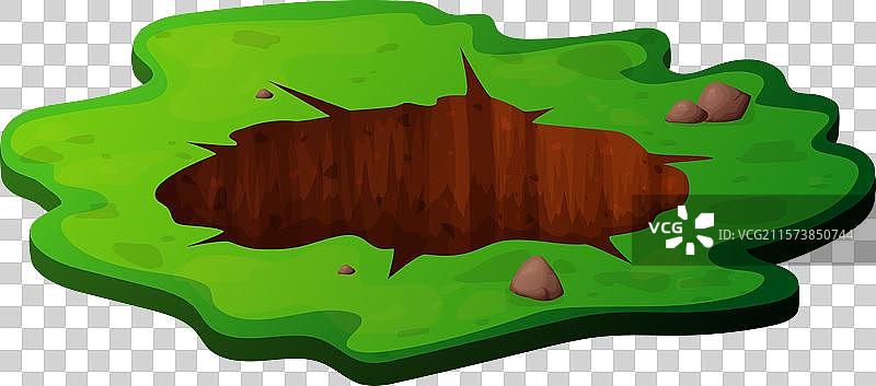 卡通中的地面坑洞，周围有石头和土壤图片素材