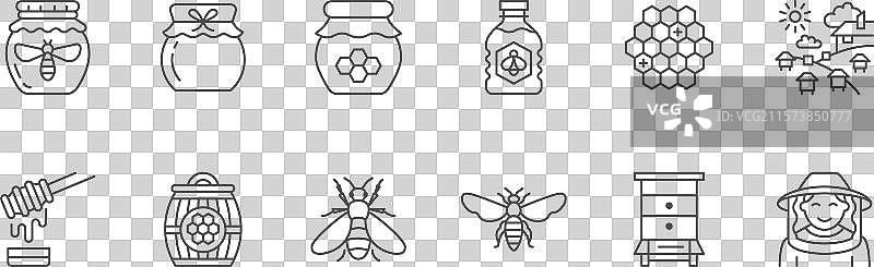 蜂蜜线条图标集 蜂巢 蜜蜂窝图片素材