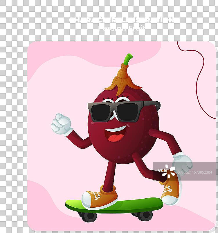 可爱的百香果角色滑板运动图片素材