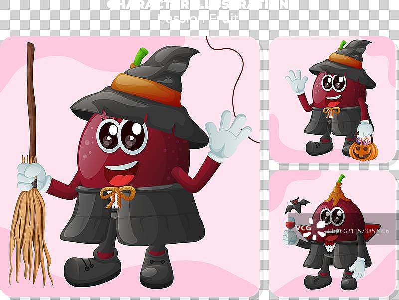 可爱的百香果角色在万圣节庆祝图片素材