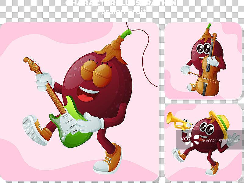 可爱的百香果角色在演奏音乐图片素材