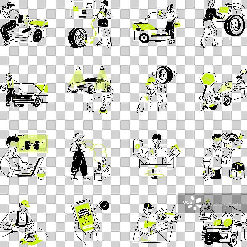 16个汽车服务涂鸦迷你图案图片素材