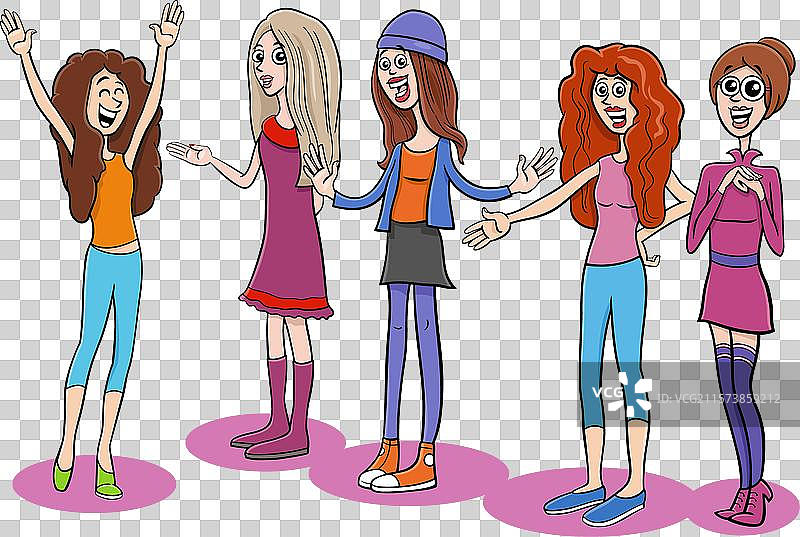 卡通年轻女性漫画角色组合图片素材