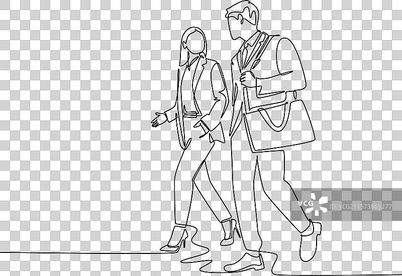 年轻情侣的单线连续画图片素材