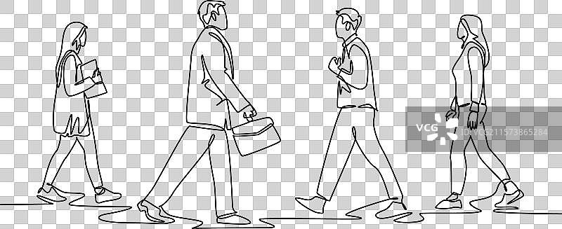 城市群体的单一连续线条绘画图片素材