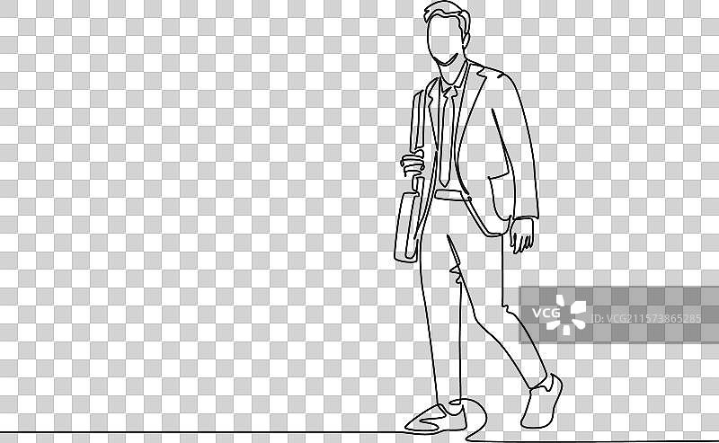 年轻男性工人走路的单线画图片素材