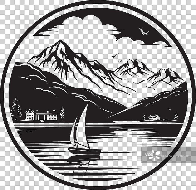 湖边避风港小屋与船只探险图片素材