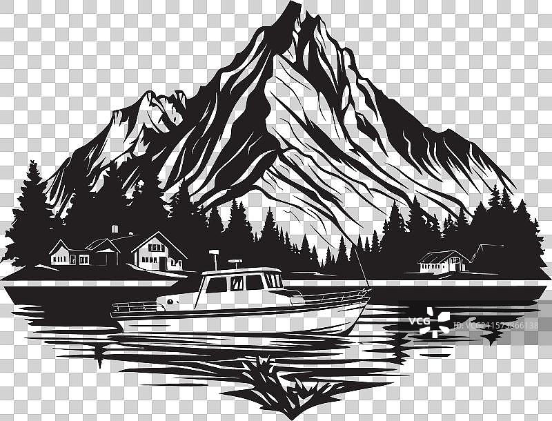 山顶水手在小屋中冒险划船图片素材