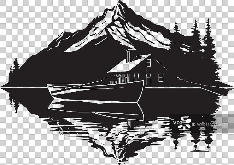 湖畔传奇小屋船只冒险图片素材