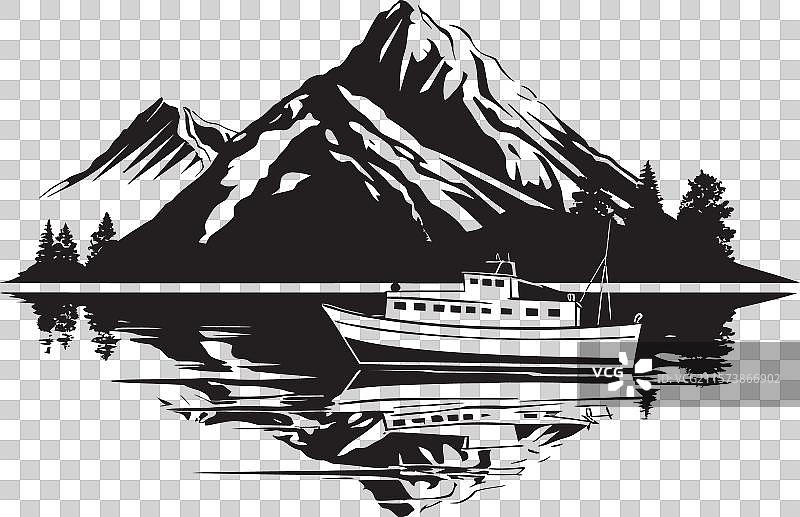 湖边传奇小屋船只冒险图片素材