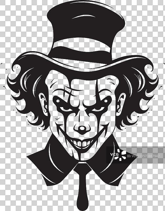 鬼魅的小丑图标，阴森的哈雷奎因，令人毛骨悚然图片素材