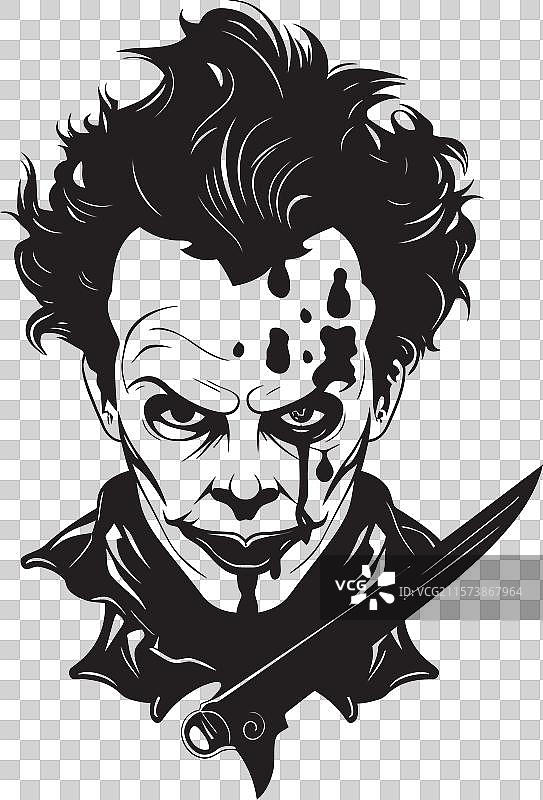 扭曲的挑逗恐怖小丑标志设计阴影效果图片素材