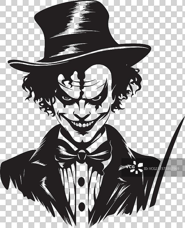 可怕的笑声，阴森的小丑符号，令人毛骨悚然图片素材