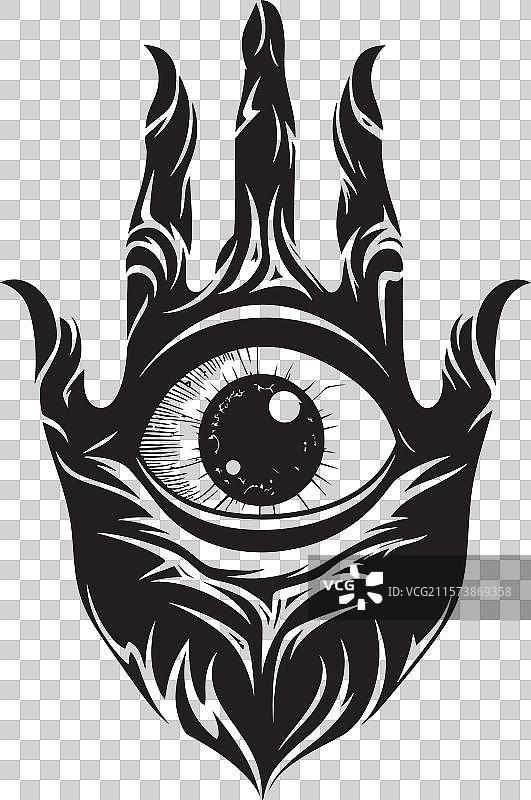 恶魔洞察，恶魔之手握着眼球符号图片素材