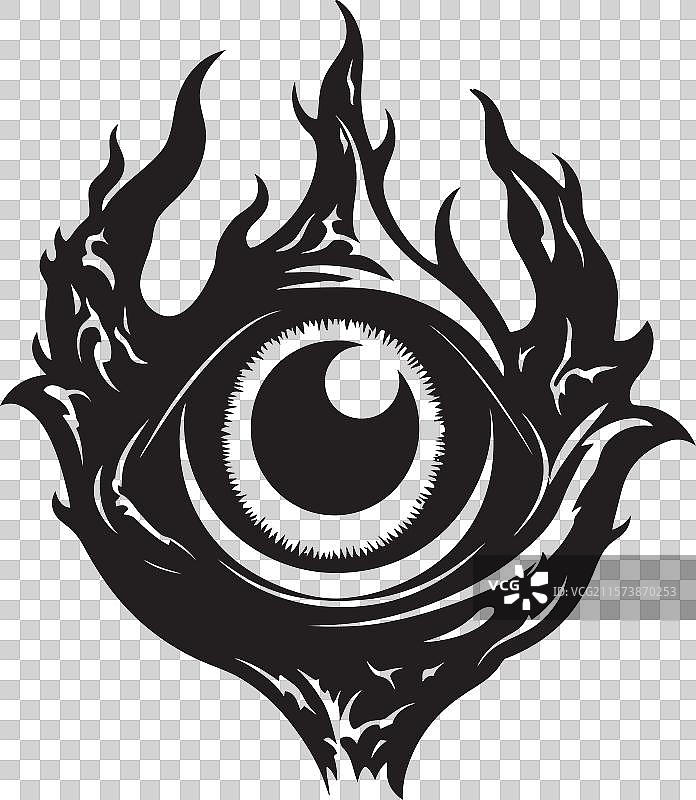 路西法的凝视，带有眼球图标的魔鬼手设计图片素材