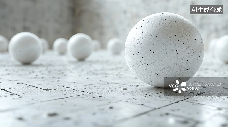 【AI数字艺术】白色斑点球体排列在灰色地面上图片素材