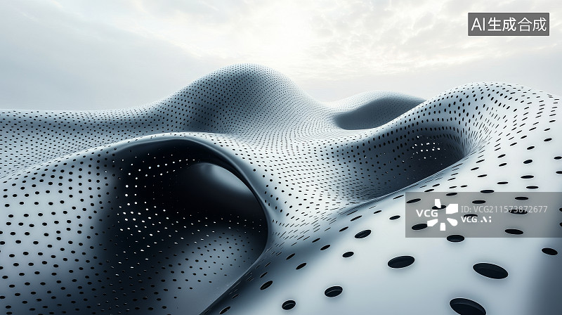 【AI数字艺术】波浪形穿孔金属结构图片素材