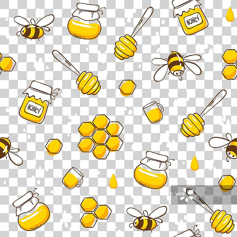 蜜蜂蜂蜜无缝图案，蜂蜜黄色模板图片素材
