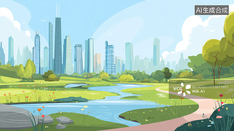 【AI数字艺术】有河流穿过的城市图片素材