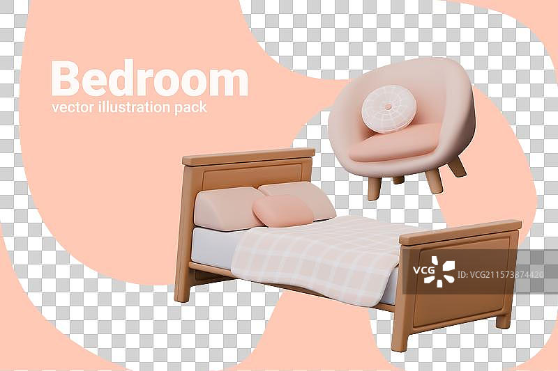 一套可爱的3D家具，适合温馨的卧室图片素材