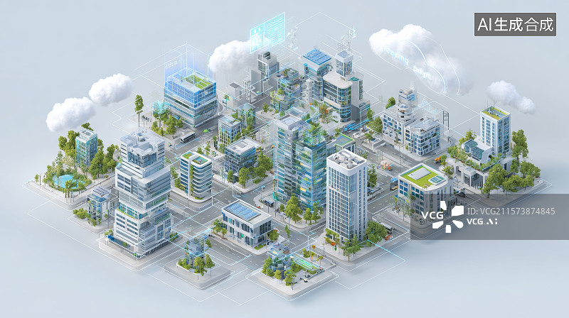 【AI数字艺术】云计算与智慧城市融合的未来城市概念图图片素材