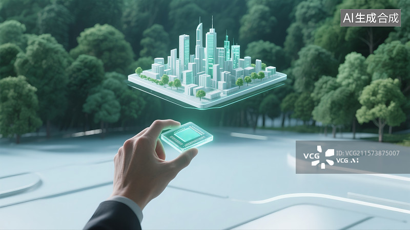 【AI数字艺术】绿色能源芯片，节能减排芯片，人工智能，低碳，碳中和图片素材