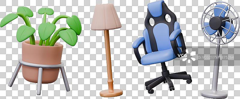 带绿植的花盆、游戏椅和落地灯图片素材