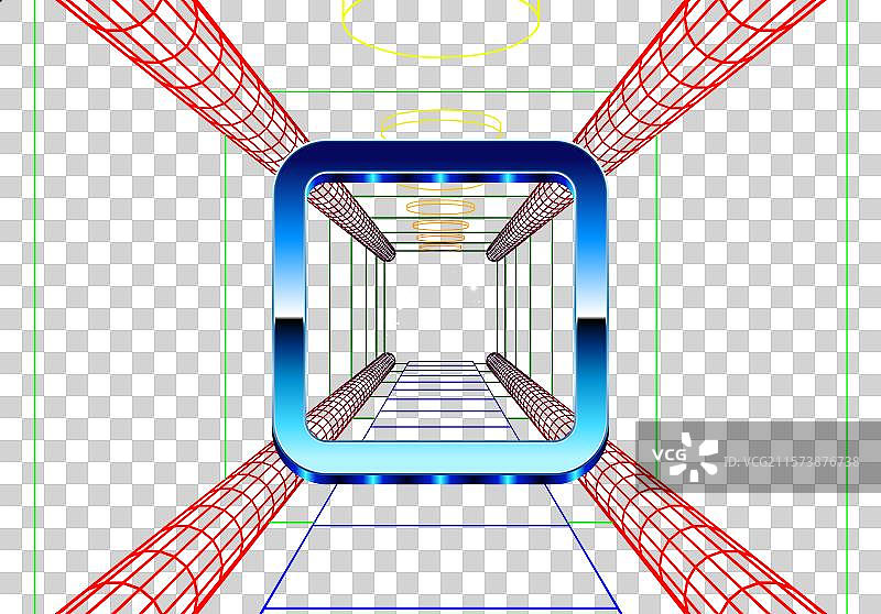 合成波风格的框架，带有铬色方形和80年代风格图片素材
