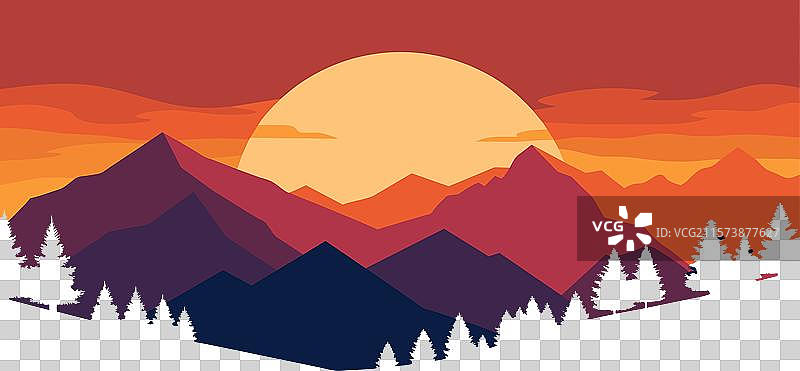 五彩斑斓的秋季山间日落图片素材