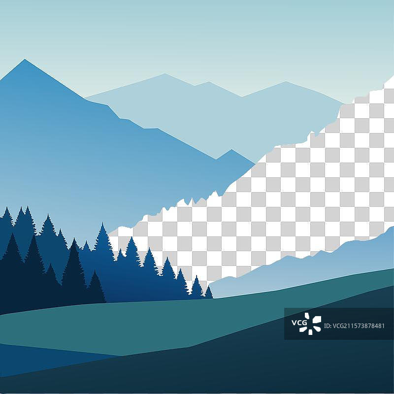 雾蒙蒙的冬季早晨，平坦的自然山景图片素材