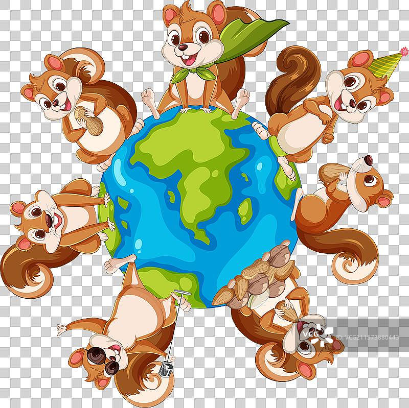 松鼠和谐地环绕地球旋转图片素材
