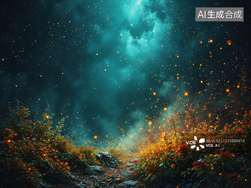 【AI数字艺术】梦幻森林夜景图片素材